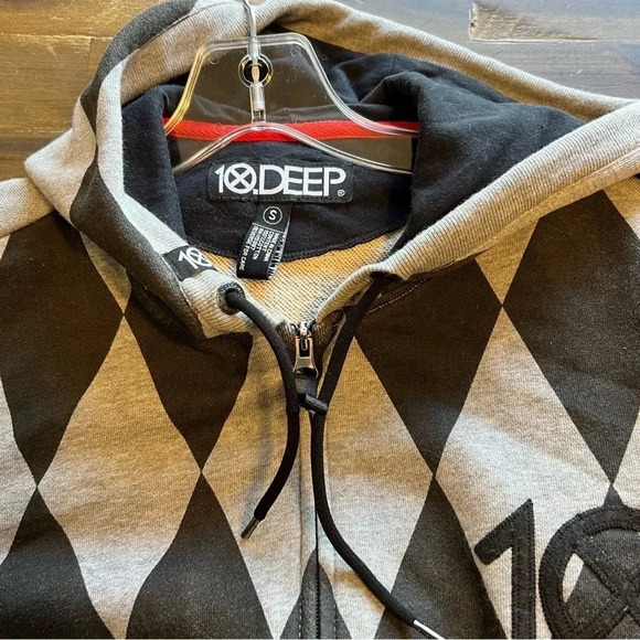 10.Deep Pattern Diamond Zip Up Sweater Hoodie Black Gray Streetwear Small - Picture 5 of 11